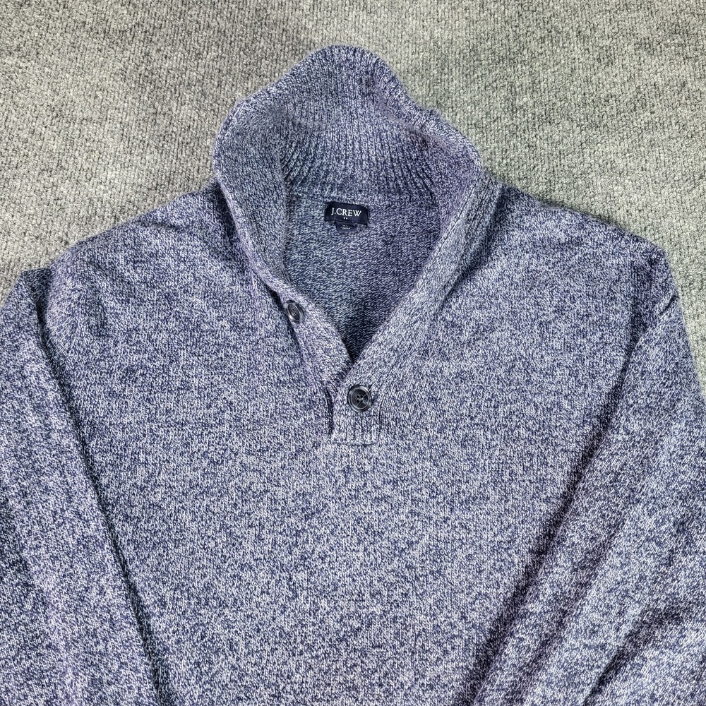 J. Crew Mens XL Blue Marled Shawl Collar Button Pullover Sweater Lambs Wool Mix